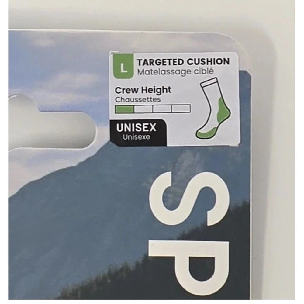 New! SpireSnug Crew Targeted Cushion Coolmax Hiking Socks Neon Yellow Gray Large